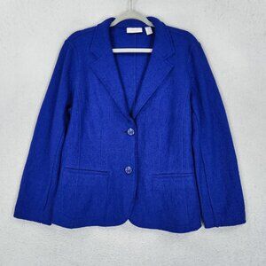 Chicos Jacket Womens 2 Blue 12 Wool Blend Felt Two Button Blazer Career Casual